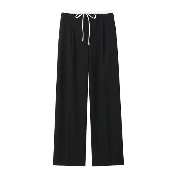 Women's High-Waisted Lace-Up Straight Pants