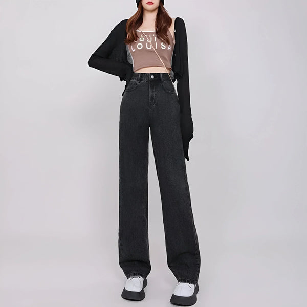 High-waisted loose straight-leg jeans