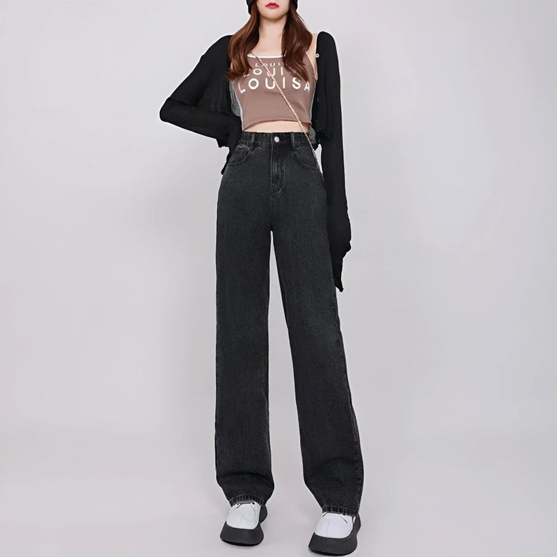 High-waisted loose straight-leg jeans