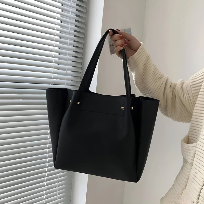 Split Leather Tote Bag with Zipper Closure