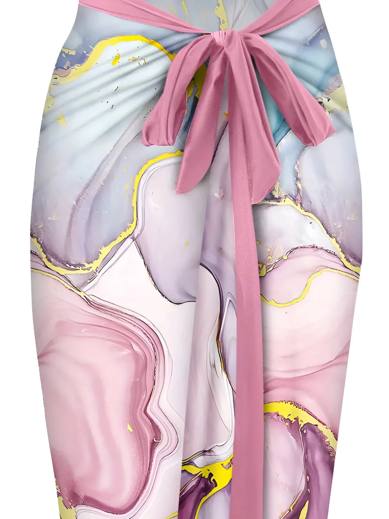 Tropical Print Two-Piece Swimsuit & Sarong Set