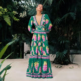 Deep V-Neck One-Piece Swimsuit with Long Skirt