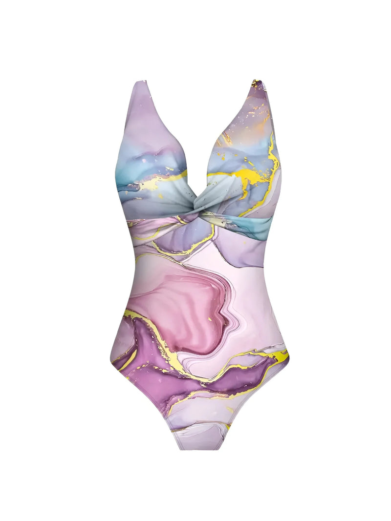 Tropical Print Two-Piece Swimsuit & Sarong Set