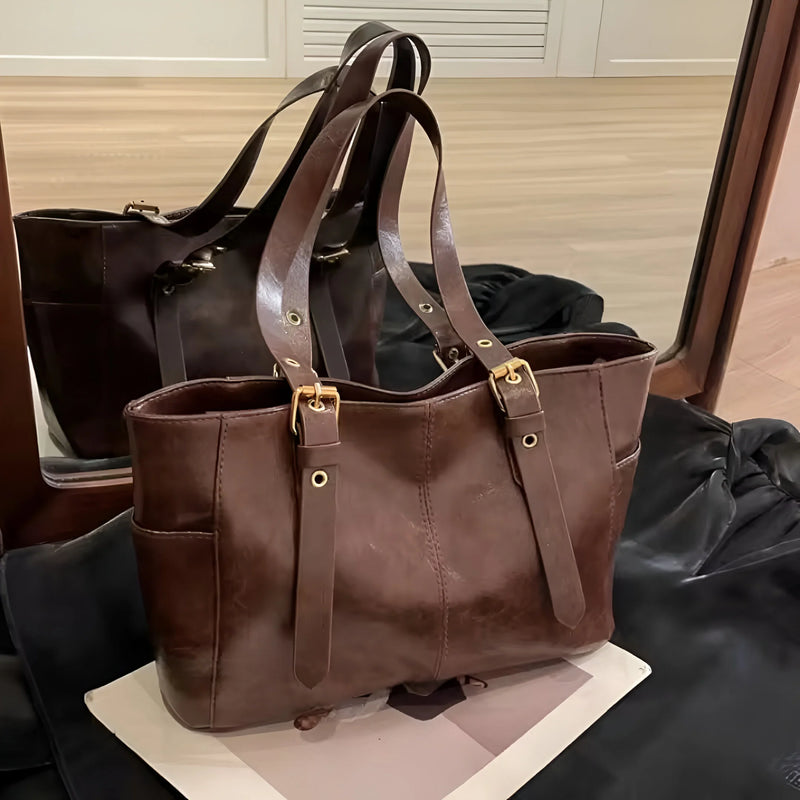 Retro-Inspired One-Shoulder Leather Handbag