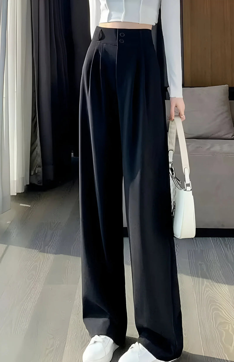 High-waisted wide-leg pleated pants
