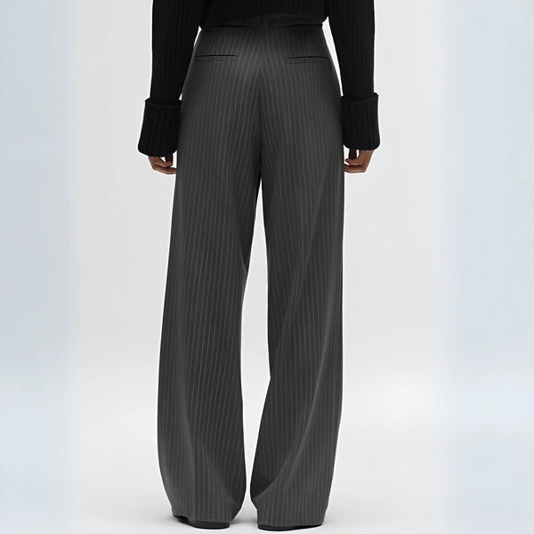 Striped & Solid Color High-Waisted Wide-Leg Pants