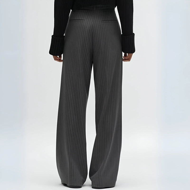 Striped & Solid Color High-Waisted Wide-Leg Pants