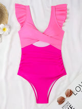 Hollow Out Cross One-Piece Swimsuit