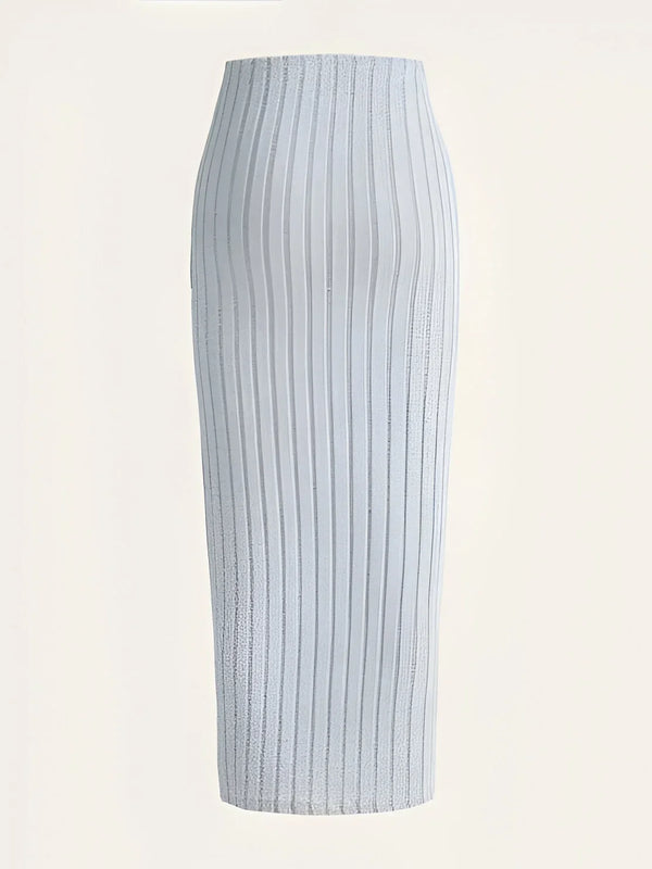 Women's high-waist ribbed knit pencil skirt