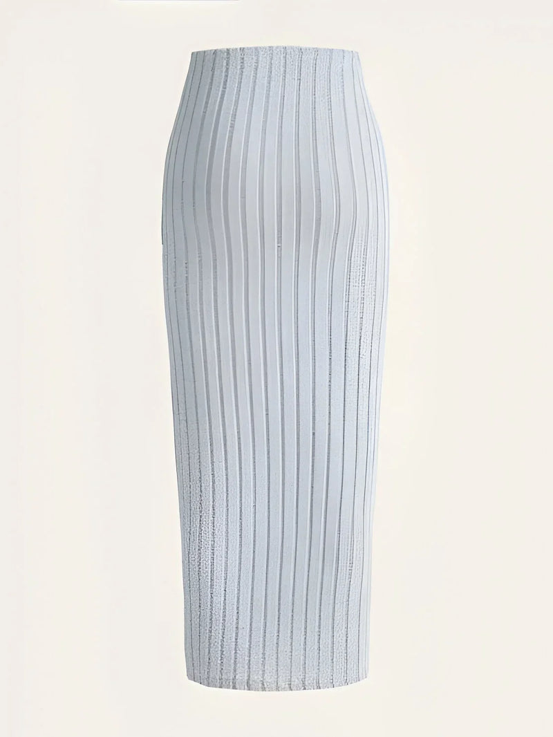 Women's high-waist ribbed knit pencil skirt