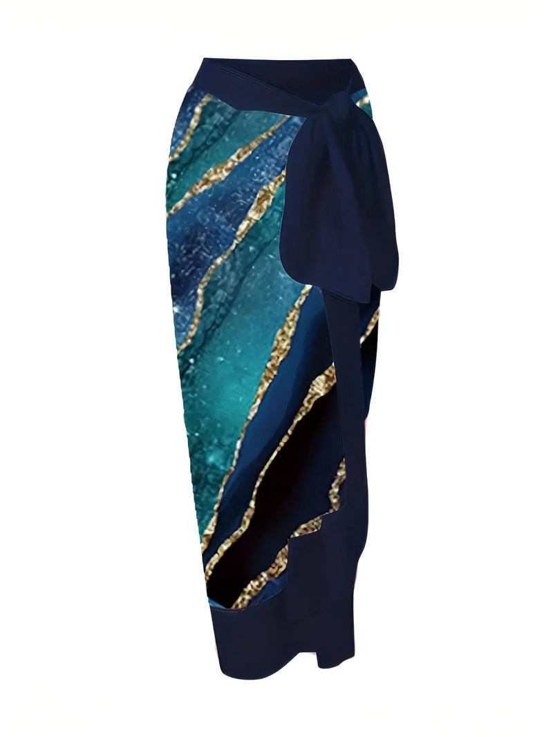 Tropical Print Two-Piece Swimsuit & Sarong Set