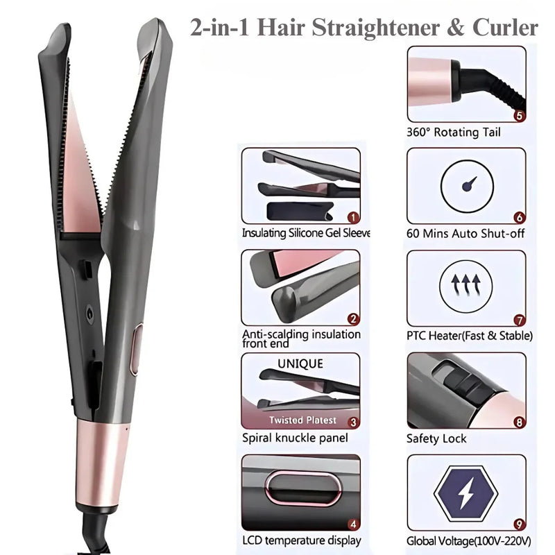 2-in-1 Hair Straightener & Curler
