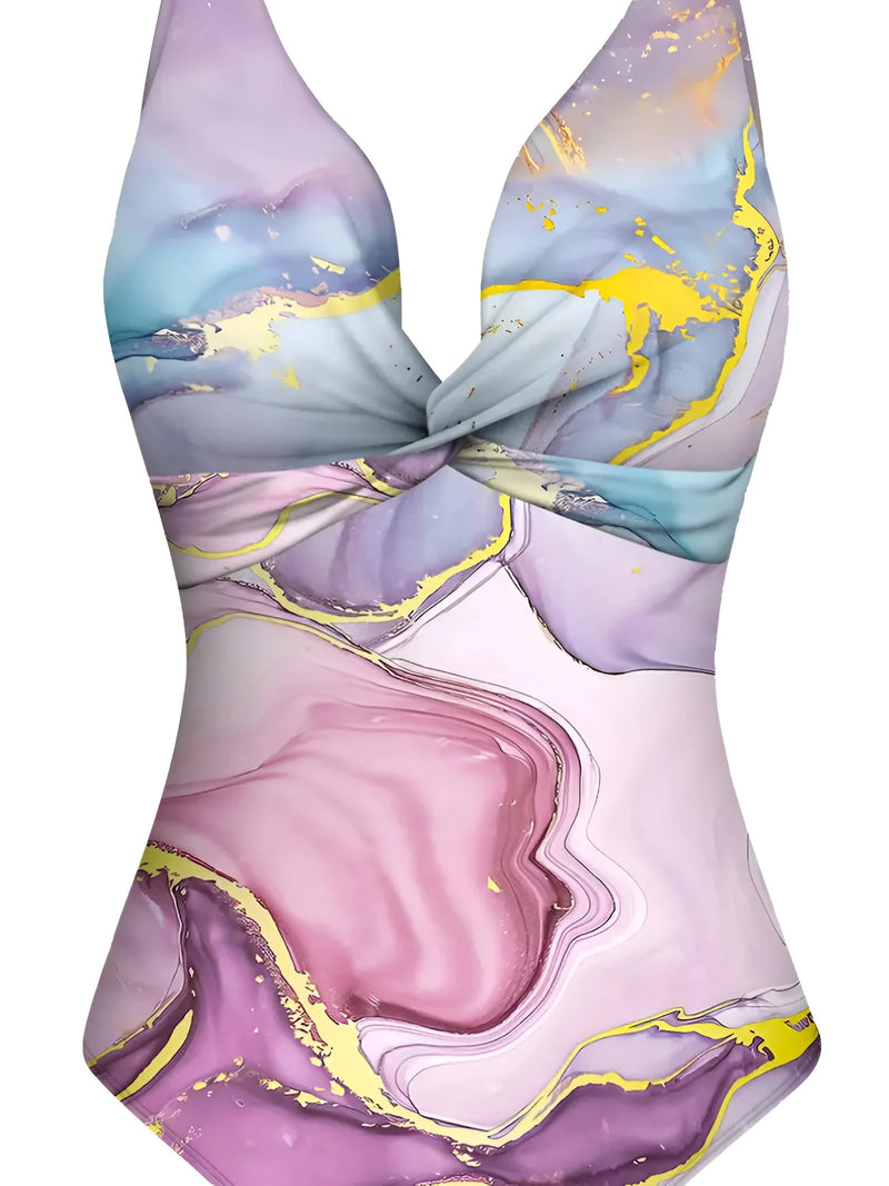 Tropical Print Two-Piece Swimsuit & Sarong Set