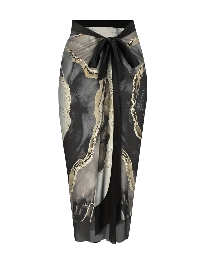 Tropical Print Two-Piece Swimsuit & Sarong Set