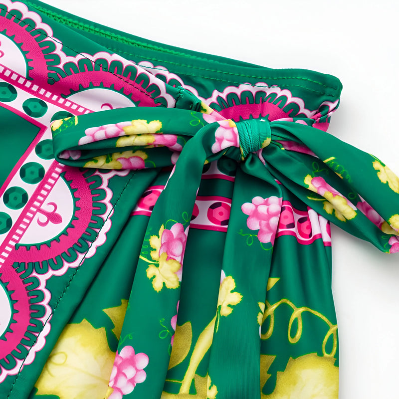 Deep V-Neck One-Piece Swimsuit with Long Skirt