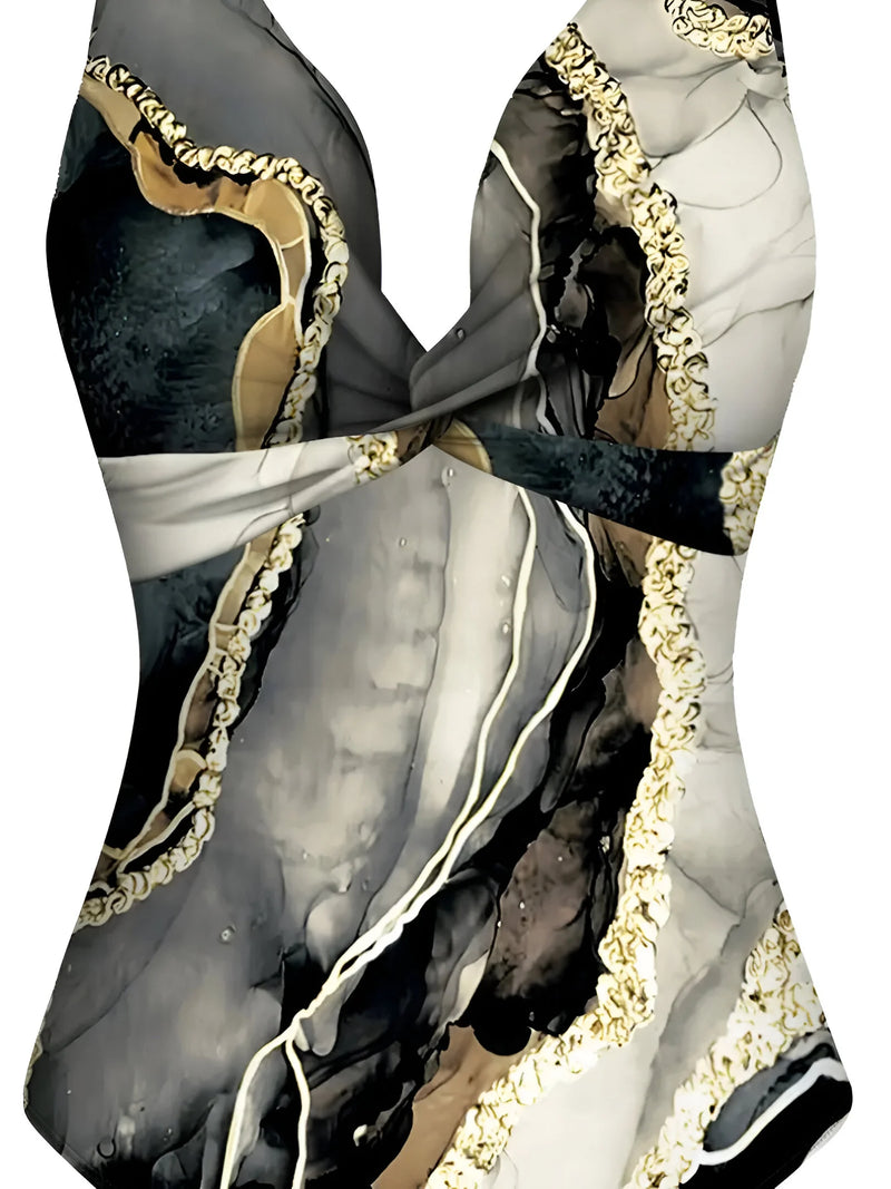 Tropical Print Two-Piece Swimsuit & Sarong Set