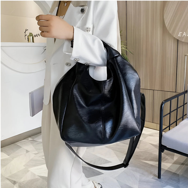 Large Leather Tote with Zipper Closure