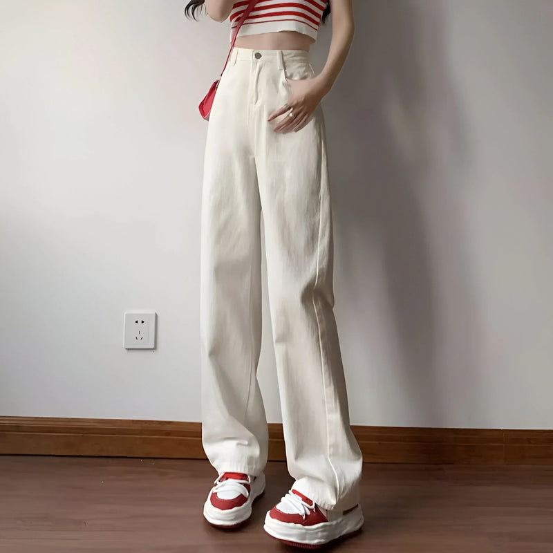 High-waisted loose straight-leg jeans