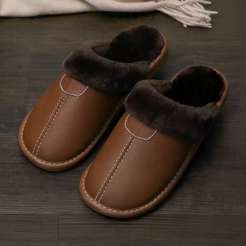Winter Waterproof PU Leather Slippers