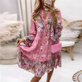 Floral Print Bohemian V-Neck Dress