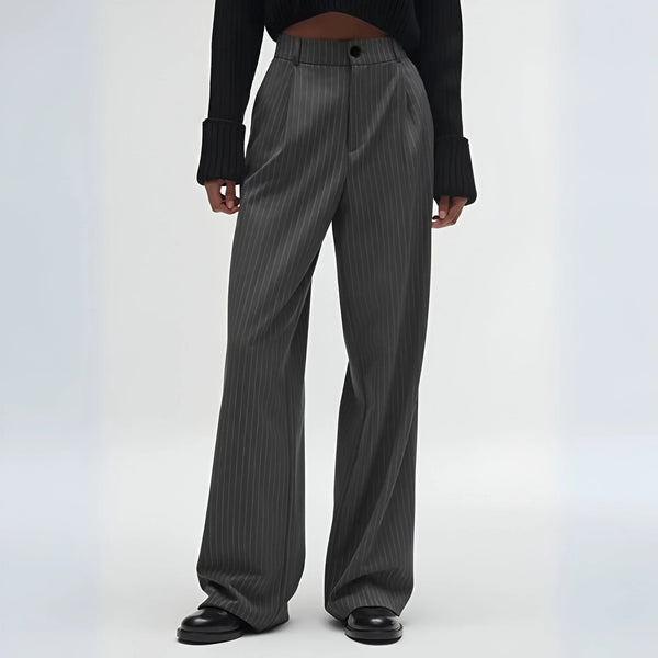 Striped & Solid Color High-Waisted Wide-Leg Pants