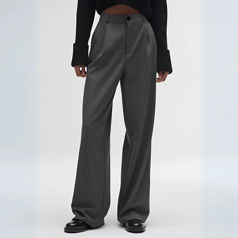 Striped & Solid Color High-Waisted Wide-Leg Pants