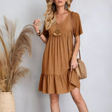 Women's V-Neck Ruffle Peplum Dress