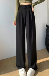 High-waisted wide-leg pleated pants
