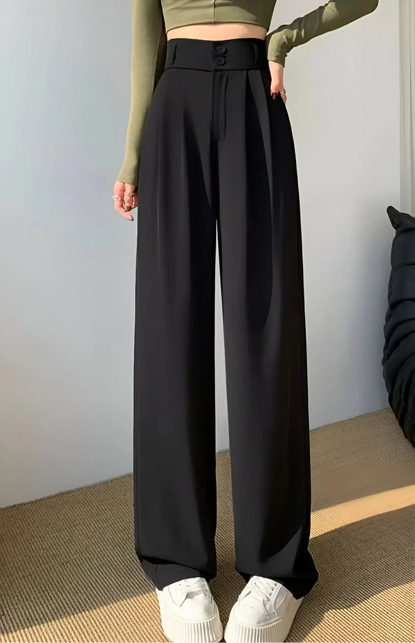 High-waisted wide-leg pleated pants