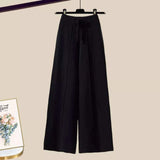 Women's high-waisted knit wide-leg pants