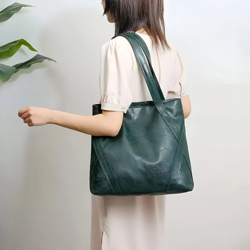 Large Capacity Zipper Shoulder Leather Bag