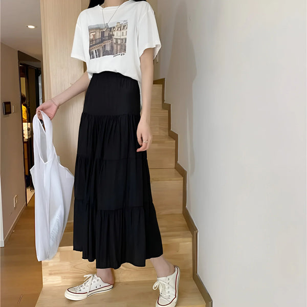 Women's high-waist chiffon A-line skirt