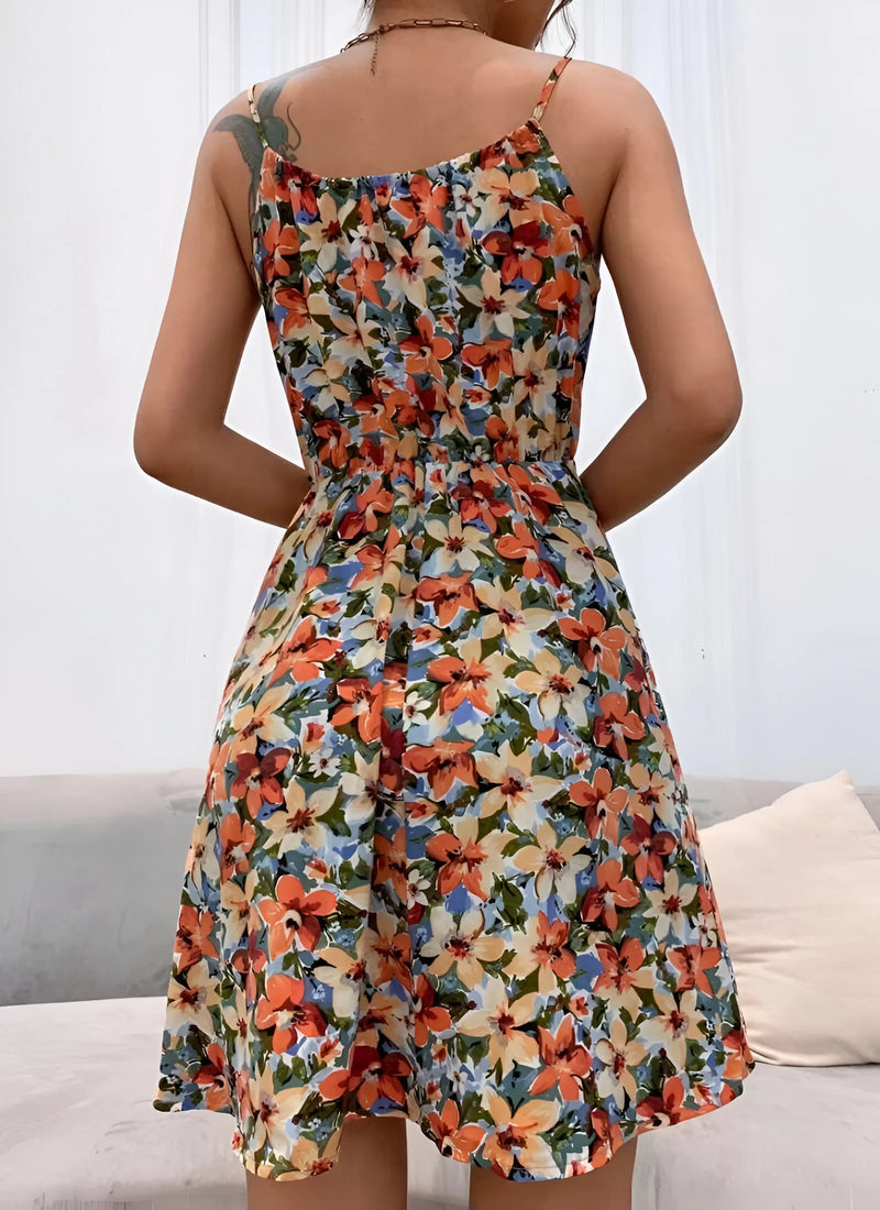 Floral Lace-Up Summer Dress