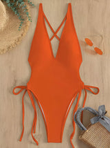 Deep V-Neck One-Piece Swimsuit