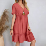 Women's V-Neck Ruffle Peplum Dress