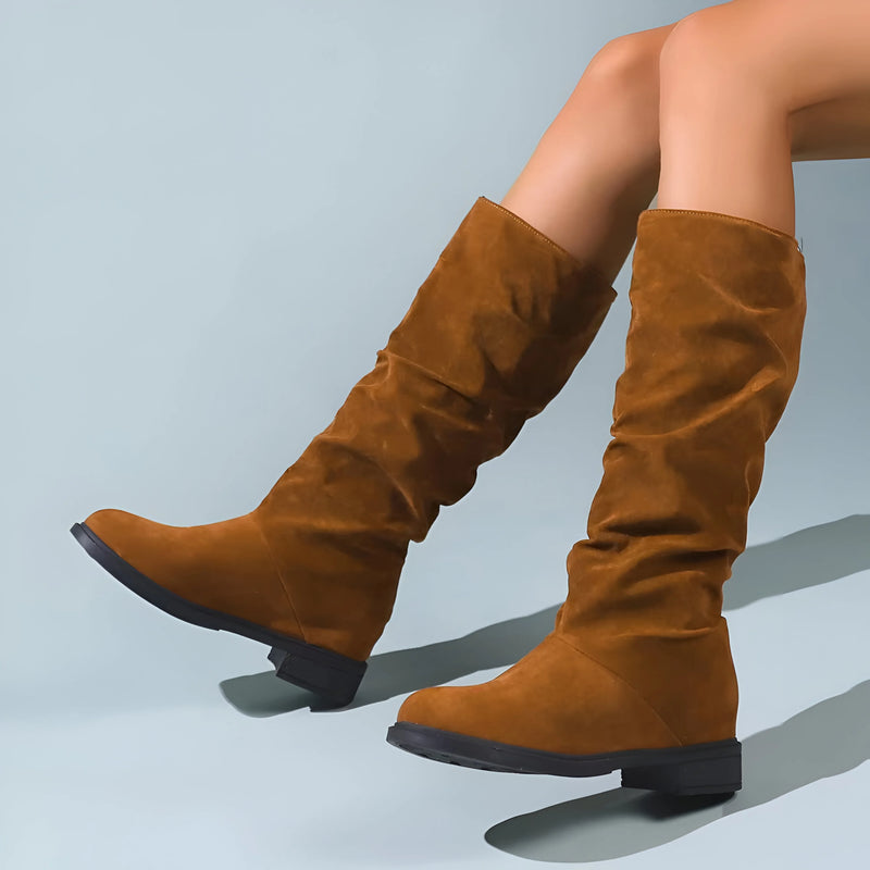 Slouchy Mid-Calf Boots with Round Toe