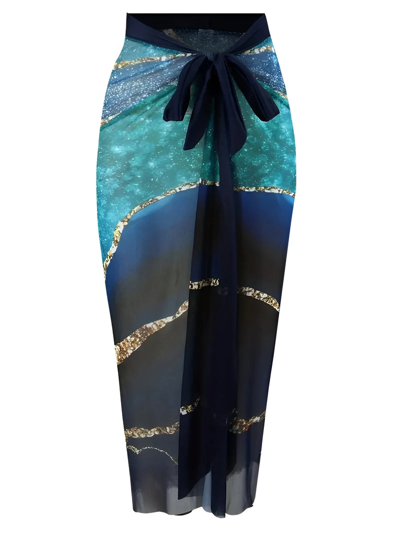 Tropical Print Two-Piece Swimsuit & Sarong Set