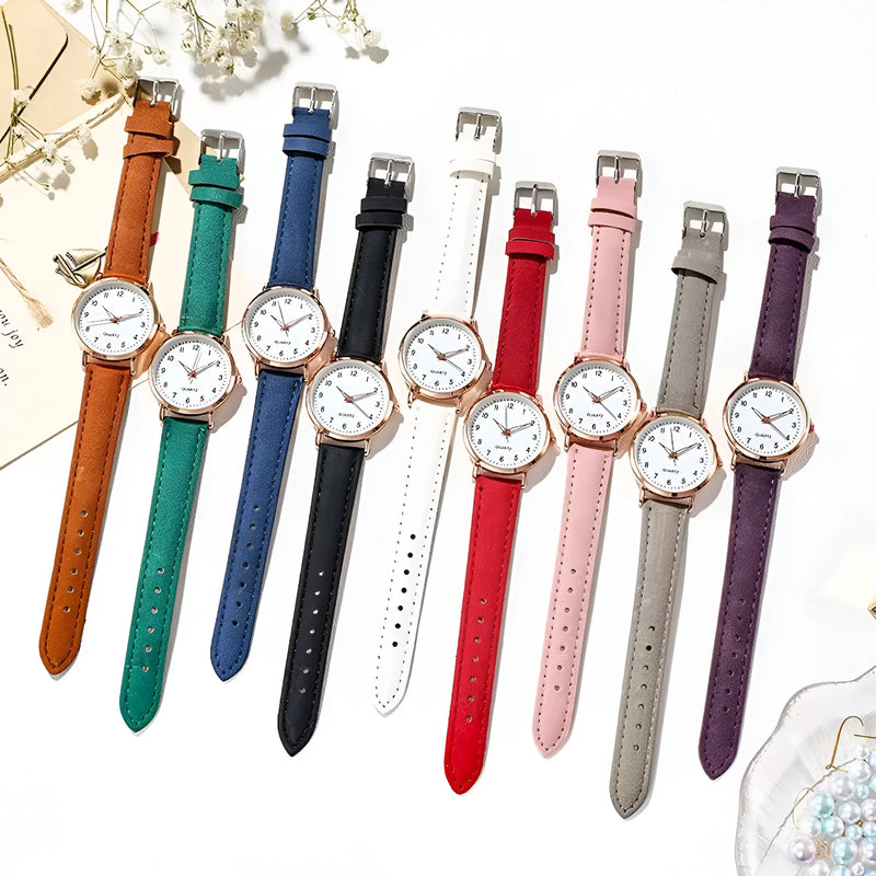 Glow-in-the-Dark Dial Watch with Leather Strap for Women