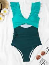 Hollow Out Cross One-Piece Swimsuit
