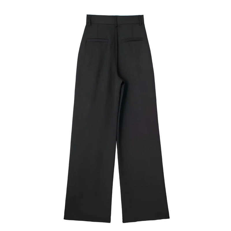 Striped & Solid Color High-Waisted Wide-Leg Pants