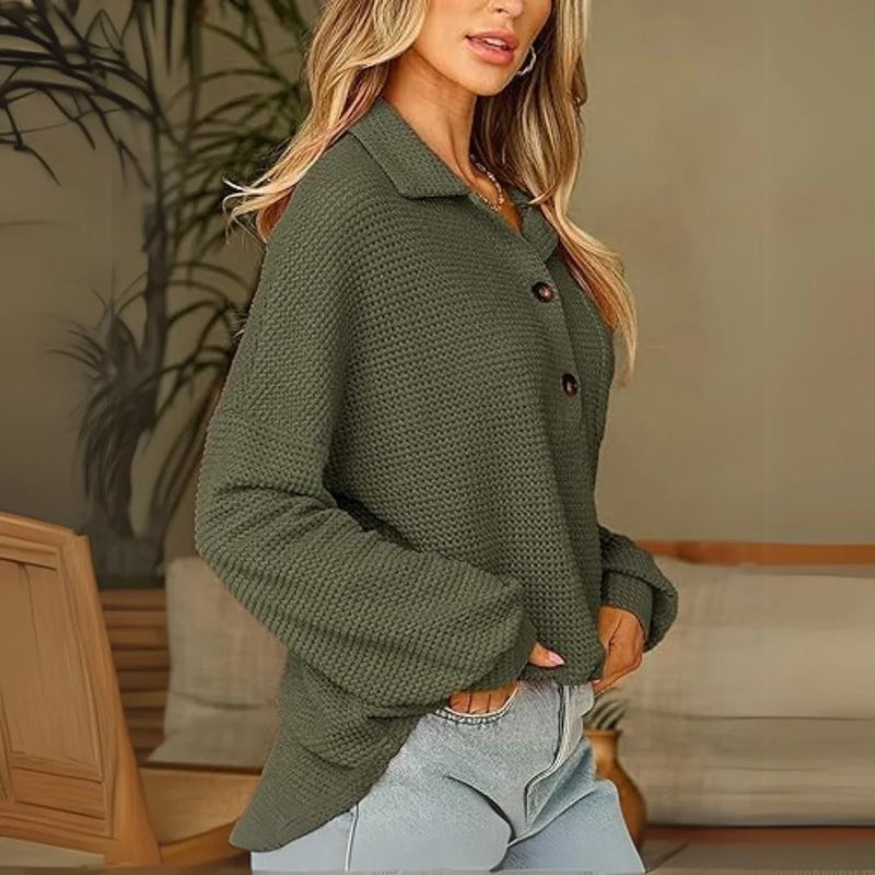 Cozy Waffle Knit V-Neck Henley Shirt