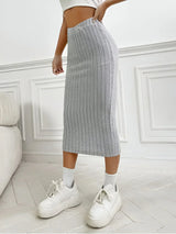 Women's high-waist ribbed knit pencil skirt