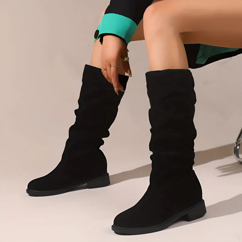 Slouchy Mid-Calf Boots with Round Toe