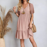 Women's V-Neck Ruffle Peplum Dress