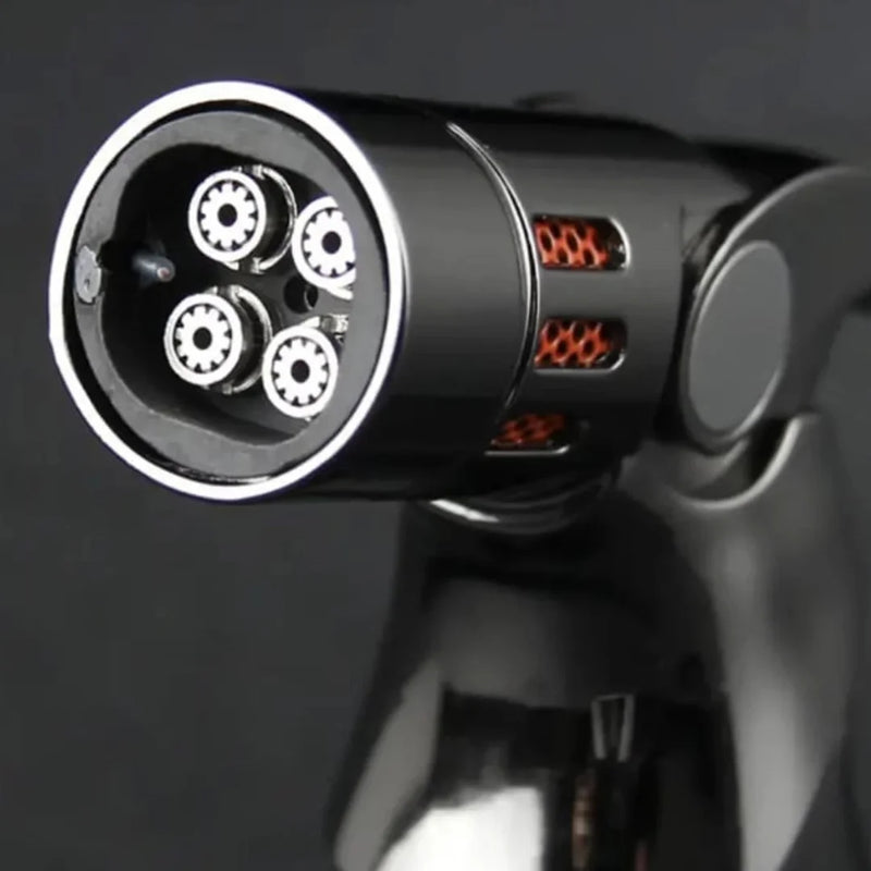 Windproof 4-Torch Butane Lighter for Cigar, Kitchen and BBQ Use