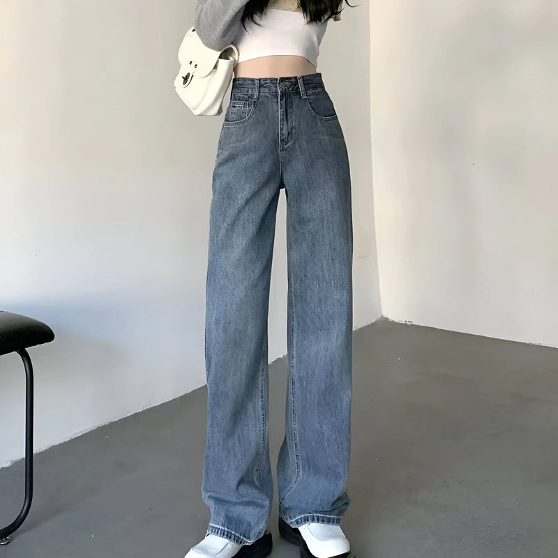 High-waisted loose straight-leg jeans