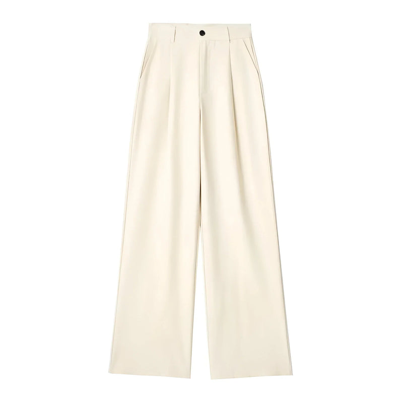 Striped & Solid Color High-Waisted Wide-Leg Pants