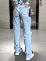 Ripped straight-leg jeans with a relaxed fit