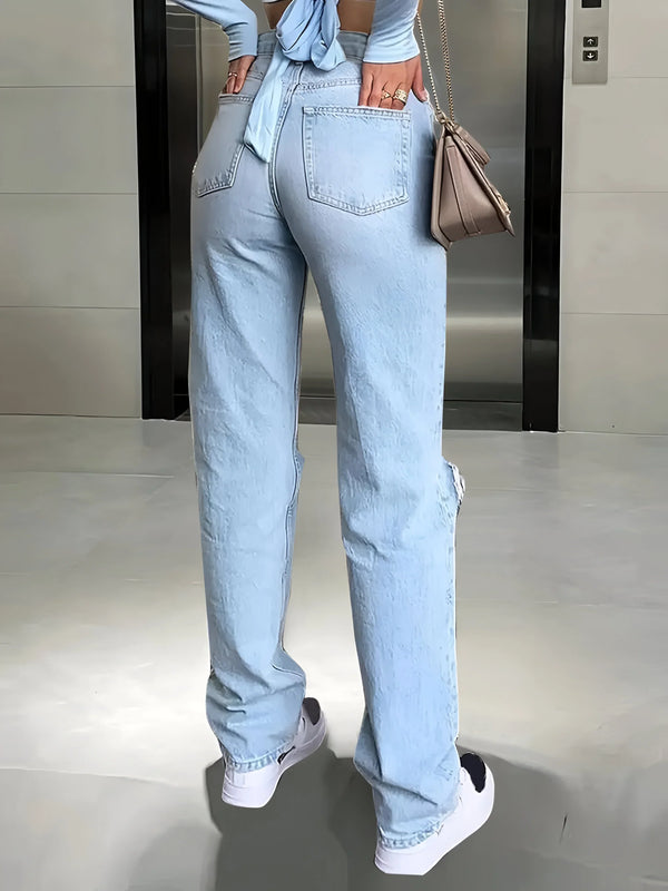 Ripped straight-leg jeans with a relaxed fit