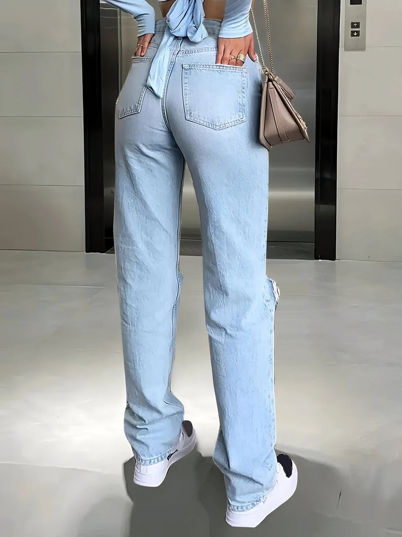 Ripped straight-leg jeans with a relaxed fit